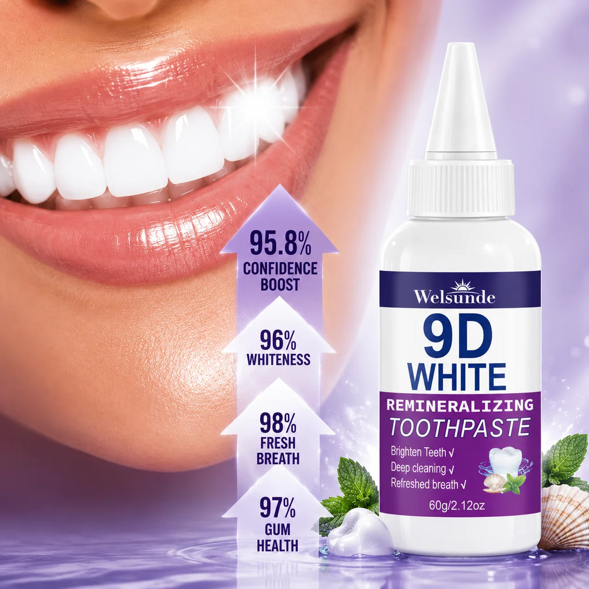 2 Packs Whitening teeth Toothpaste,Gently Reduce Smoke & Coffee Stains,Toothpaste for Deep Cleaning & Brighter Smile, Purple Remineralizing Hydroxyapatite Toothpaste, with Minty Fresh Breath, Gentle on Gums, Ideal Oral Hygien