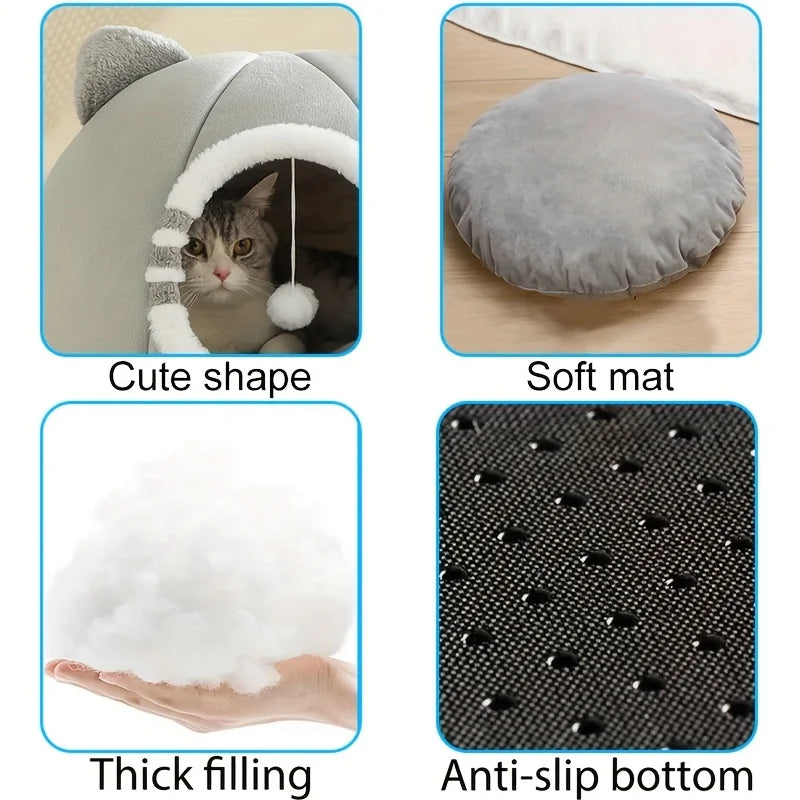 Designer Plush Cat Bed Cave For Deep Sleeping Pets
