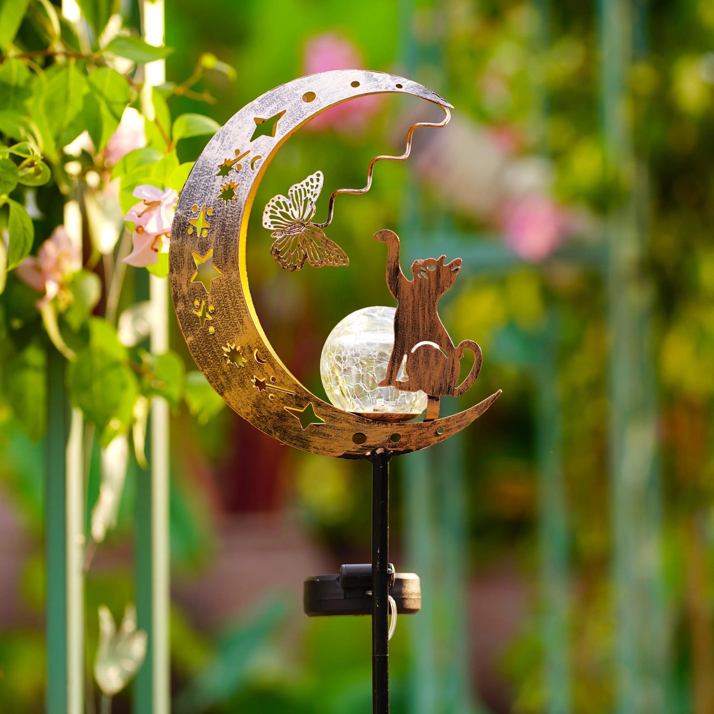 Decorative Solar Cat Moon Shaped Outdoor Garden Lamp