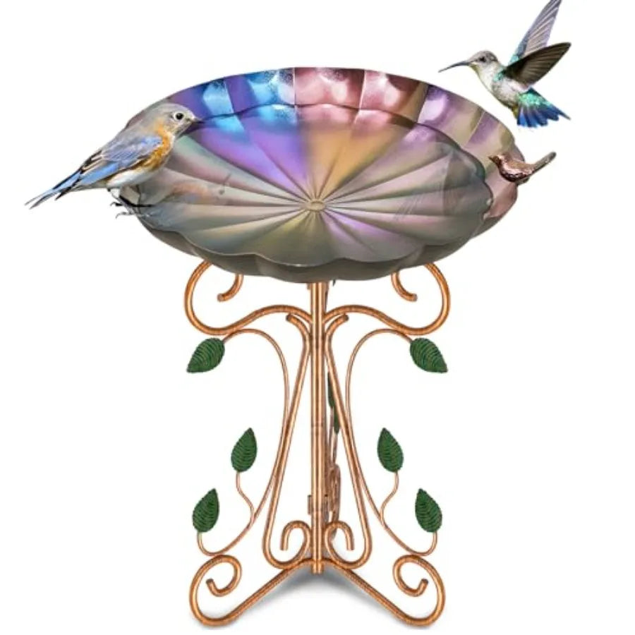 13" Diameter Vintage Metal Bird Bath Birdbaths with Cast Iron Pedestal Large Antique Bird Feeder for Outdoors Garden Patio Deco