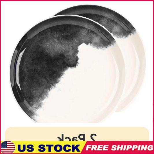2 Pack Stoneware Salad Plate Microwave Dishwasher Oven Safe Round Abstract Grey Drip Collection Drip Pattern Home Kitchen Decor