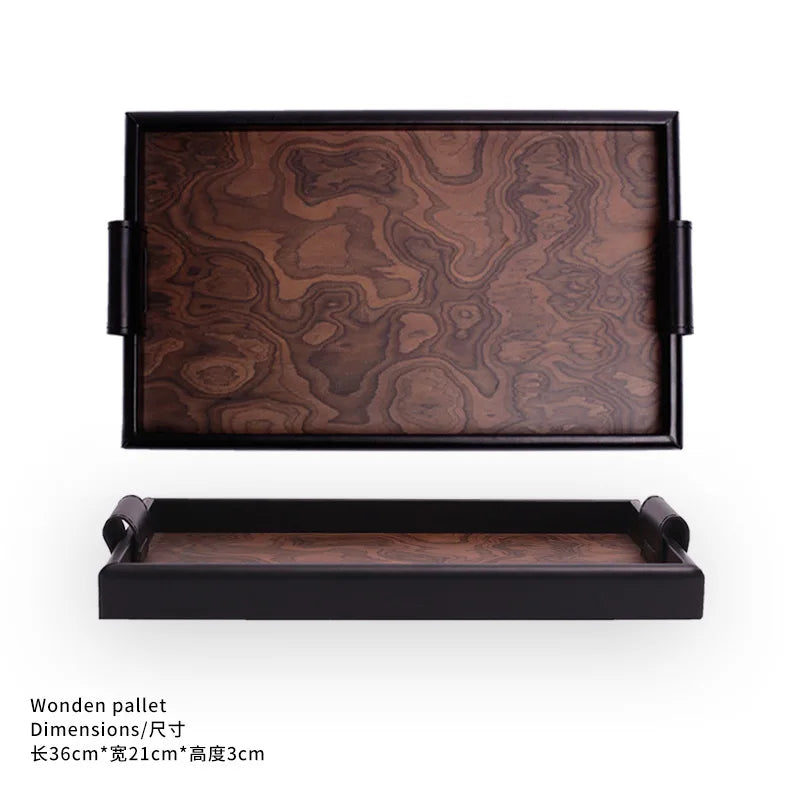 Retro Volcano Pattern Hotel Style Luxury Tea Tray for Home Use - High-end Storage Tray for Living Room Desktop - Elegant Storage