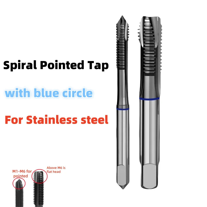1PCS HSSE JIS Standard Spiral Fluted Tap  Spiral Pointed Tap M2M3M4M5M6M7M8M10M12 Machine Screw Thread Taps For Stainless Steel