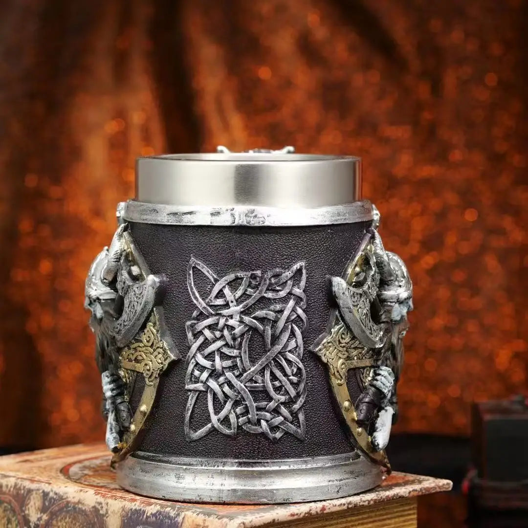 Viking Dragon Head Medieval Nordic Style 3D Resin Stainless Steel Beer Mug Home Desk Decoration Collectible Gift For Men