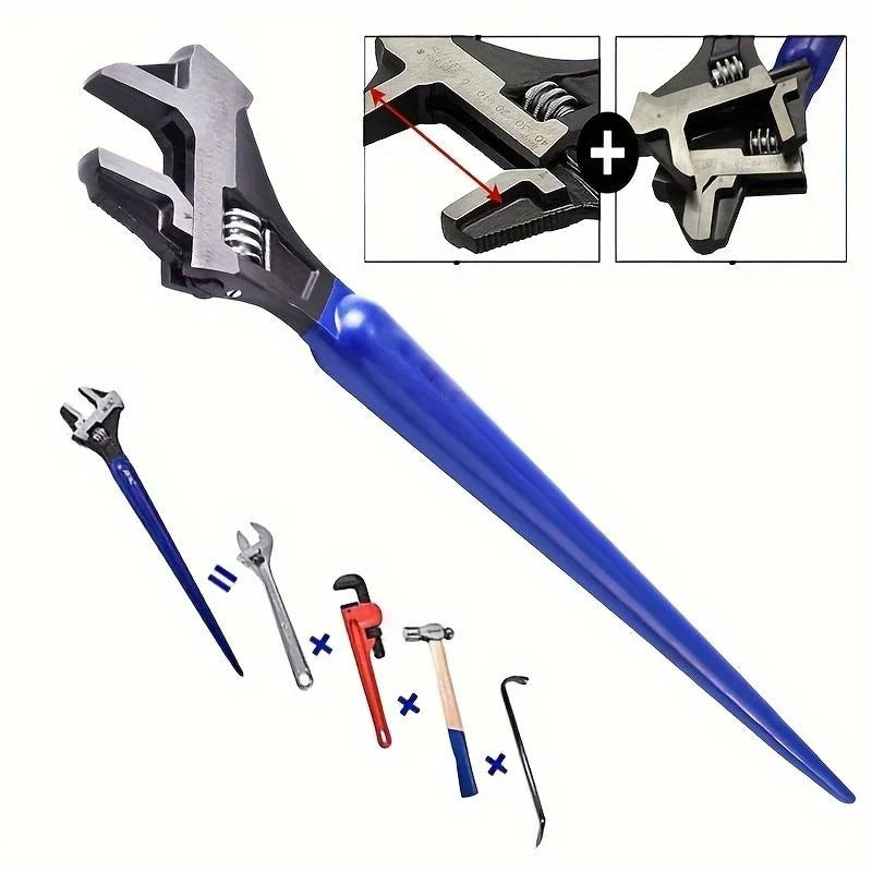 Heavy Duty 4-in-1 Adjustable Spud Wrench 16in 405mm Reversible Jaw With Hammer Head And Pipe Wrench For Professionals