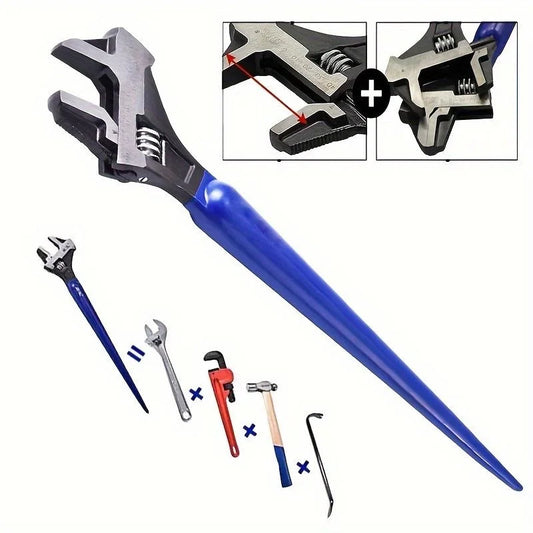 Heavy Duty 4-in-1 Adjustable Spud Wrench 16in 405mm Reversible Jaw With Hammer Head And Pipe Wrench For Professionals