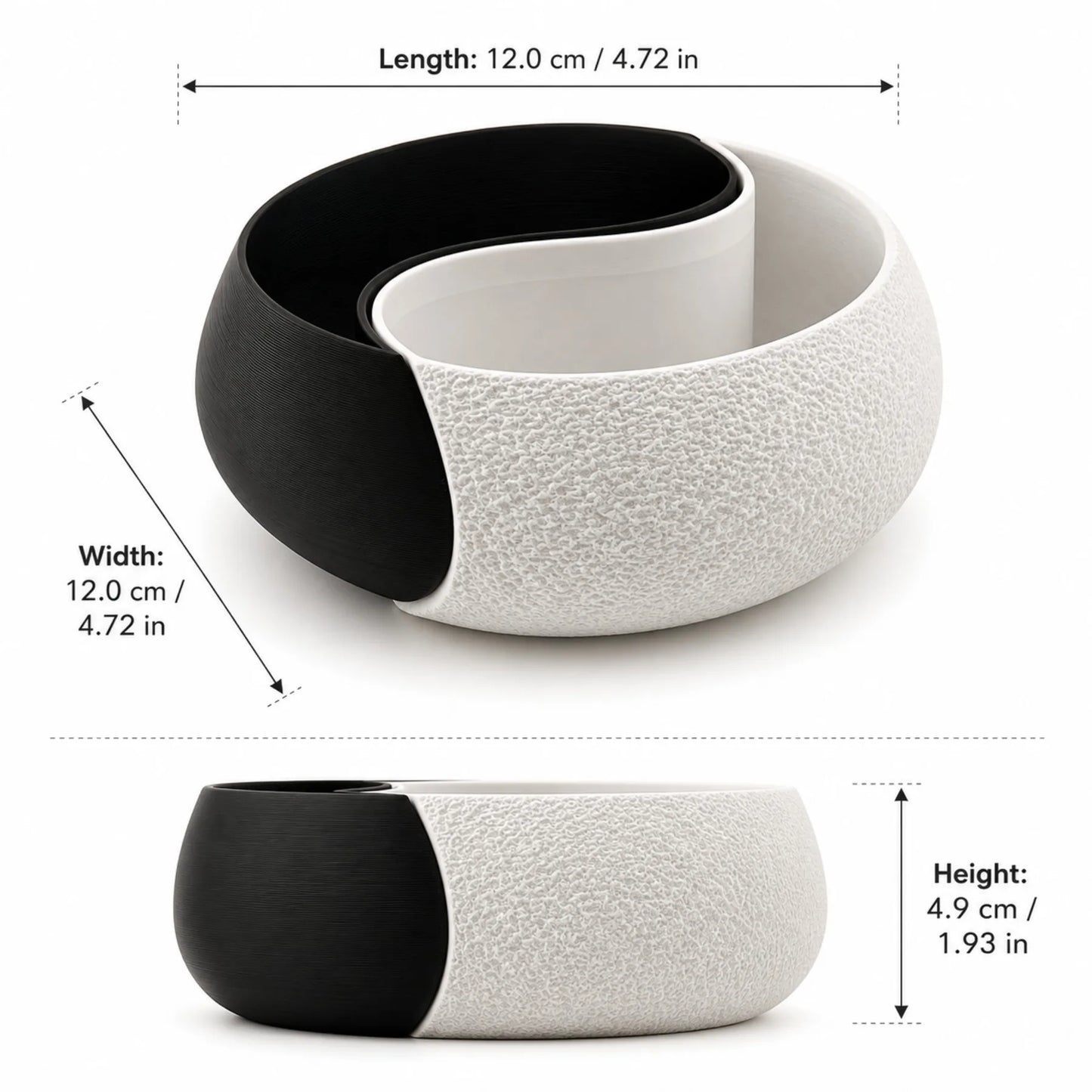 3D Printed Black & White Yin-Yang Storage Bowl, Double Compartment Jewelry Tray & Key Holder, Modern Zen Decor, For Desk, Booksh