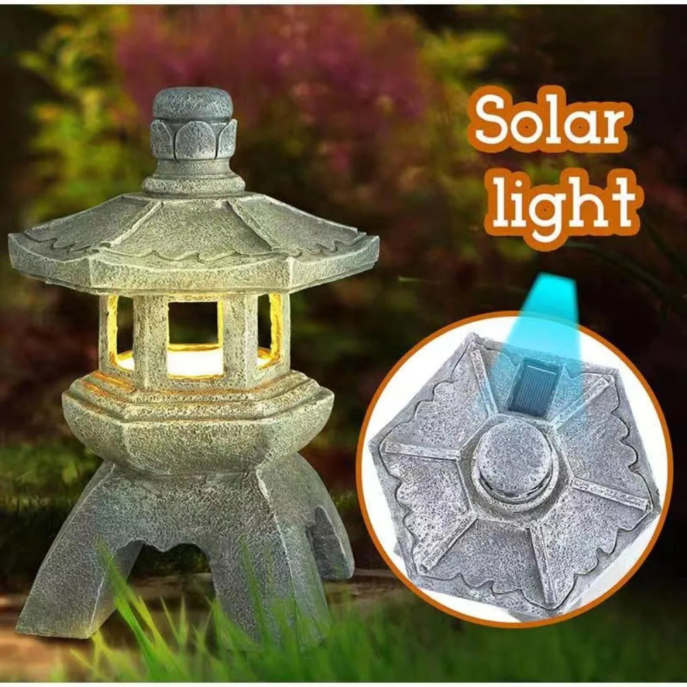 Solar Powered Lamp Garden Accessories Oriental Stone Pagoda Sculpture Zen Palace Lantern Outdoor Light Garden Ornament