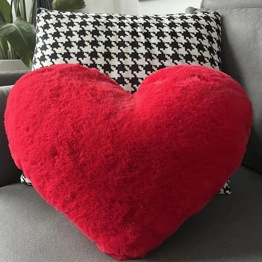Faux Fur Heart Pillow Plush Throw Cushion Valentines Gift