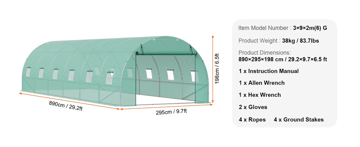 SucceBuy Walk-in Tunnel Greenhouse Hoop House Greenhouse Tunnel Plant Hot House with Steel Frame PE Cover Roll-up Zipper Door