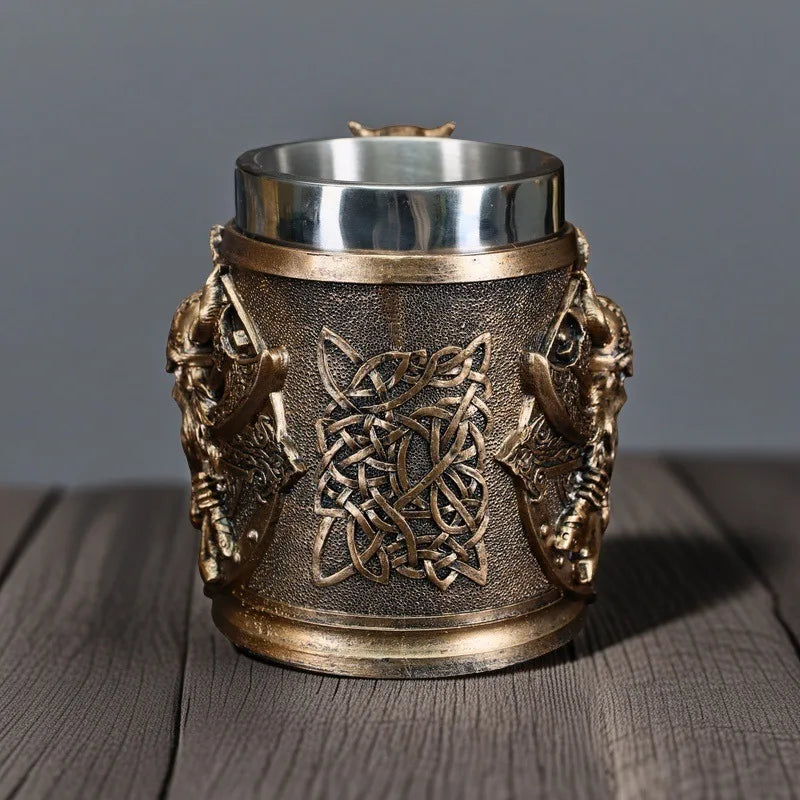 Viking Dragon Head Medieval Nordic Style 3D Resin Stainless Steel Beer Mug Home Desk Decoration Collectible Gift For Men