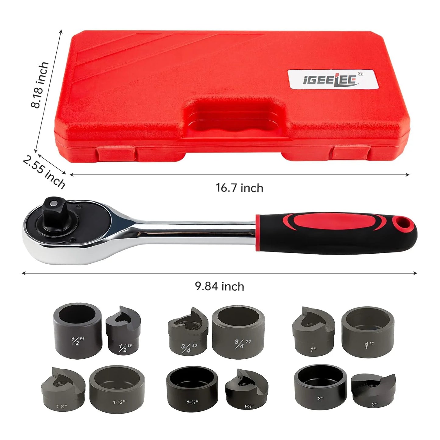 iGeelee Manual Knockout Punch Kit Portable Hole Making Tool MK-60 range from 1/2" to 2" (22.5 to 61.5mm) Ratchet Hole Puncher