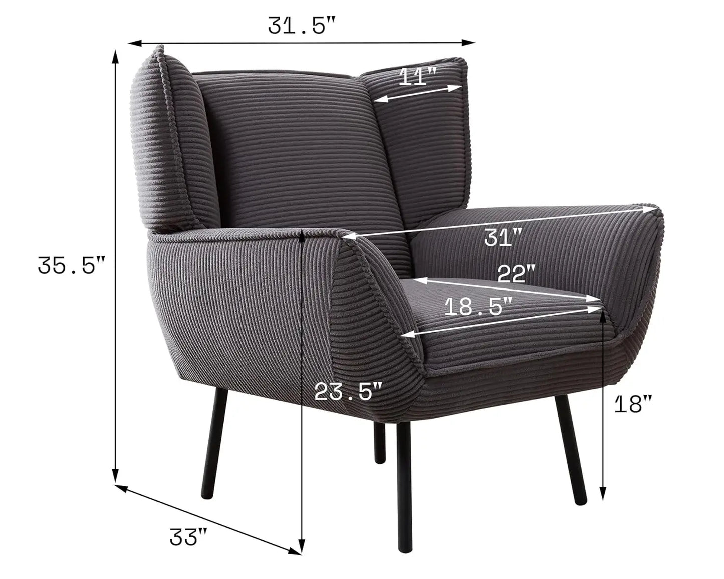 Accent Chair- Upholstered Living Room Chairs with High Wingback, Grey Reading Armchair for Bedroom, Customized