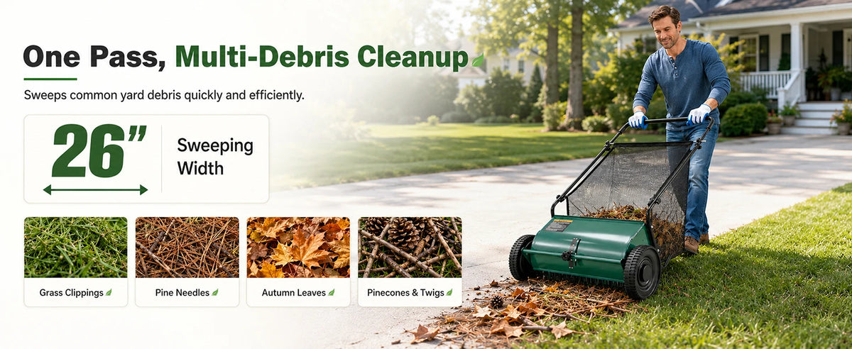 Efficient Manual Push Lawn Sweeper With Four Robust Brushes