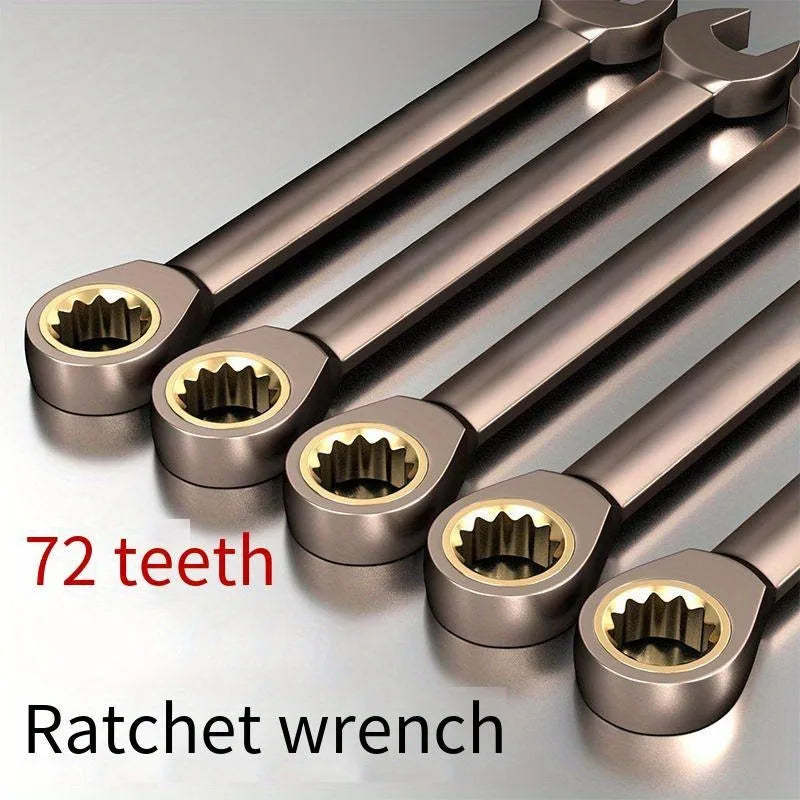Fixed Head Ratchet Wrench Set, High-Quality Chrome Vanadium Steel Material, 72-Tooth Flexible Ratchet, 180 ° Mobile Head, Rust-Resistant Chrome Plated, Suitable for Car Repair, Home Repair, and Mechanical Maintenance.