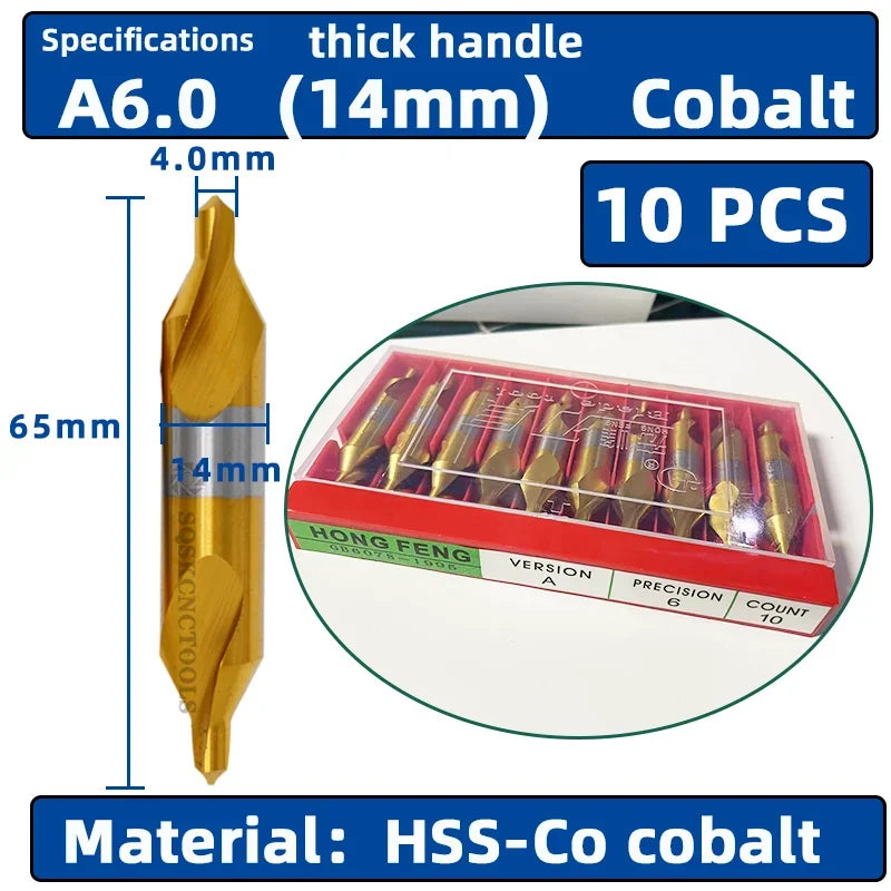 HSS Combined Center Drills Ti-Coated 60 Degree Countersinks Angle Bit Set 6pcs 1.0-5mm Metal Centering Dril Bit Lathe W6542 M35