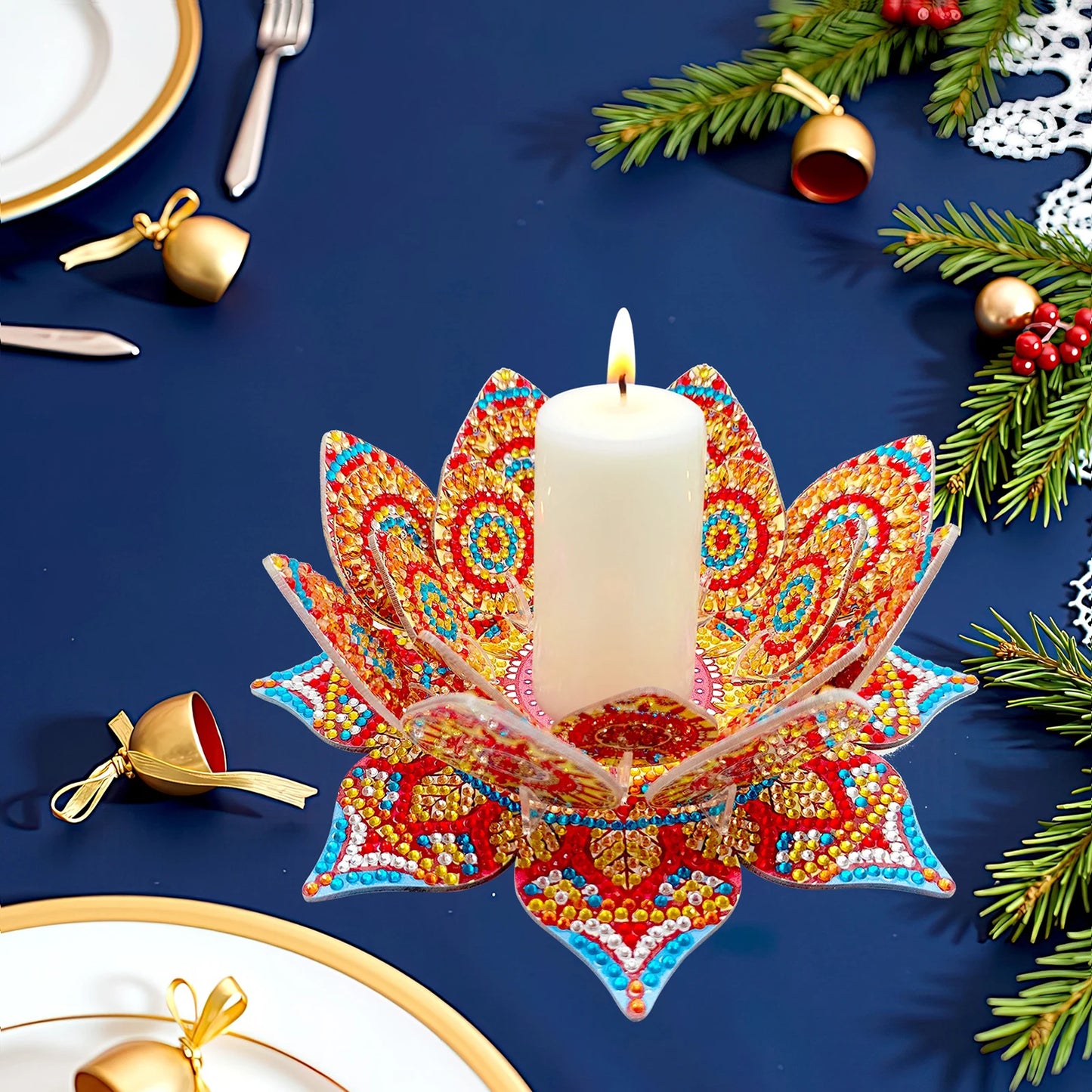 Lotus Candlestick DIY Diamond Tabletop Ornaments Kit Diamond Painting Tabletop Decorations for Adult Beginner Home Office Decor