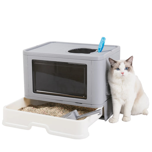 Foldable Cat Litter Box Front Entry & Top Exit Toilet Box