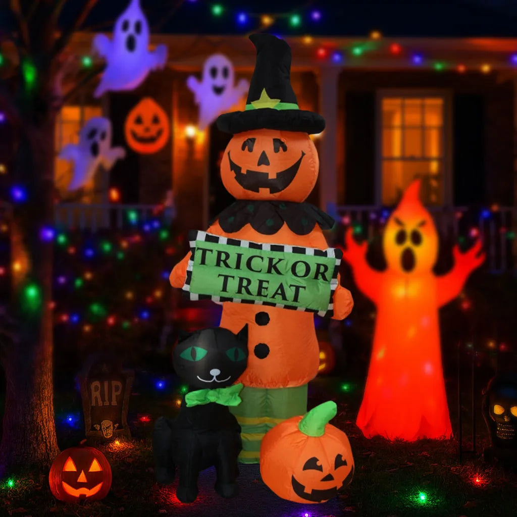 Halloween Inflatable Ghost Pumpkin Black Cat Spider Decoration with LED Lights for Home Yard Lawn Indoor and Outdoor Decoration