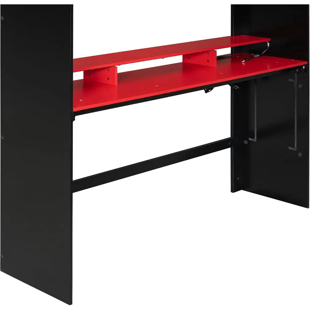 ull Size Gamer Lot Bed with Height-Adjustable Desk,Wardrobe,Ample Storage Space,and RGB Light, Wooden Bunk Bed or Gaming Setup (