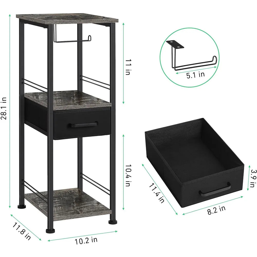 Bathroom storage cabinet, independent toilet paper storage cabinet with sliding storage drawer, farmhouse small bathroom rack