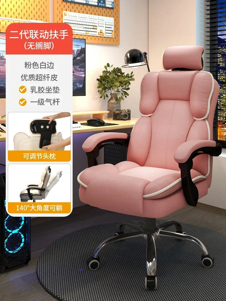 Pink Gaming Chair for Girl Gamer Ergonomic Computer Desk Chair Lumbar Support Comfortable Long Time Sitting Streaming Office