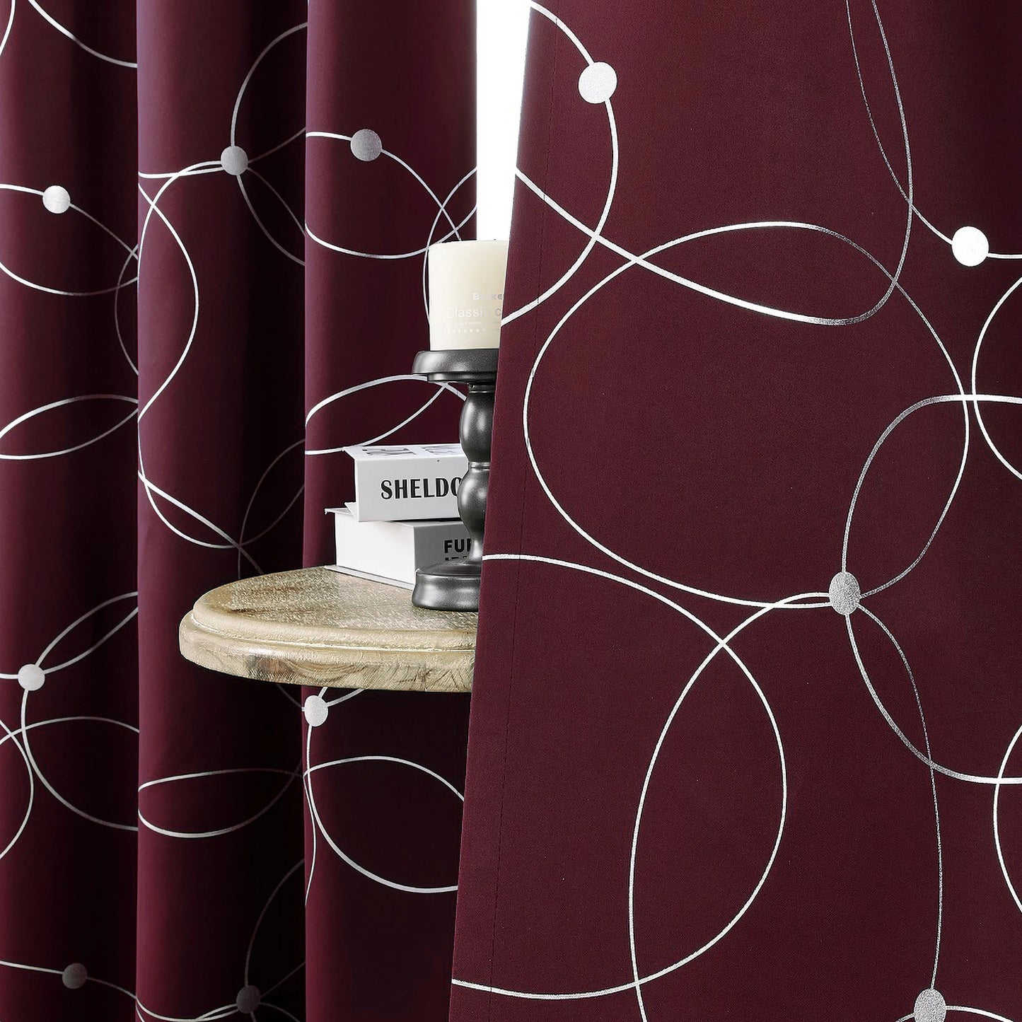 4PCS Blackout Curtains Grommet Thermal Insulated Room Darkening With Circle And Dots Foil Printed