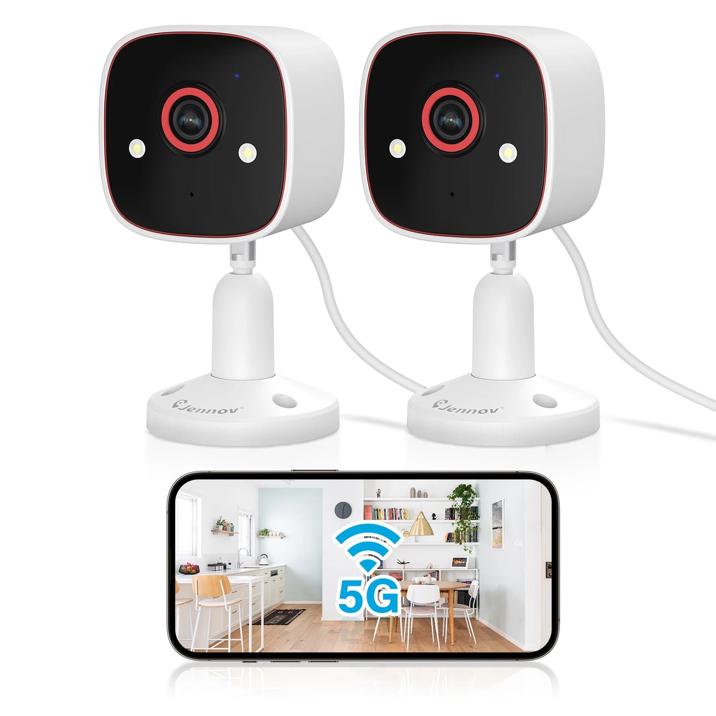 Jennov Outdoor Indoor Security Camera 5Ghz 2.4Ghz 2K HD Wireless WiFi Pet Dog Cat Baby Monitor Camera for Home Security IP66