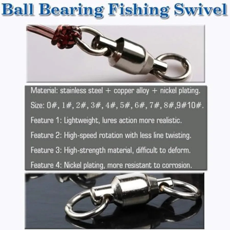 Ball Bearing Swivels Connector High Strength Stainless Steel Solid Welded Rings Barrel Swivels Saltwater Freshwater Fishing