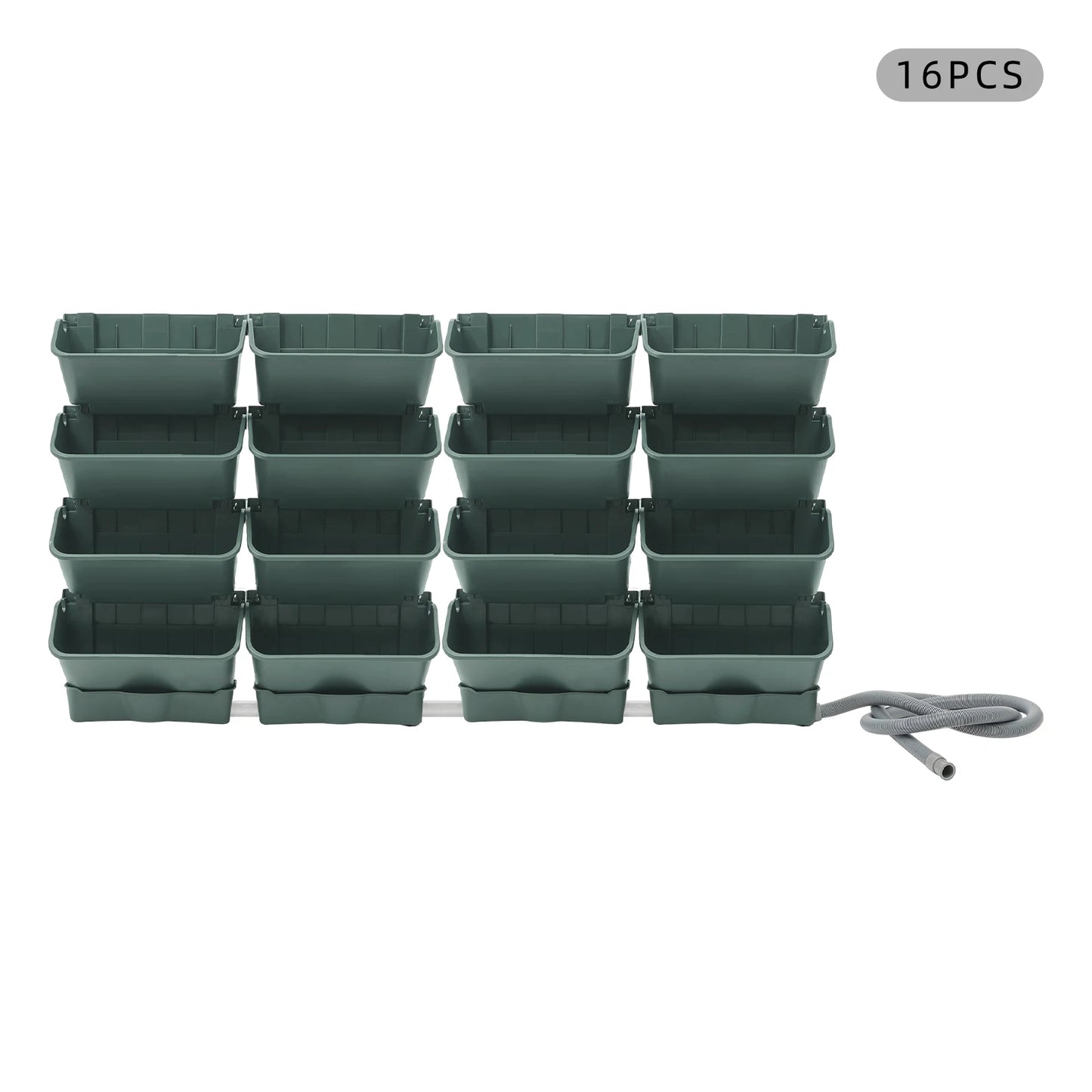16PCS Hanging Garden Plant Wall Flower Pot Container Wall Hanging Vertical Green Plastic Planting Box W/4 Drainage Pots & 1 Pipe