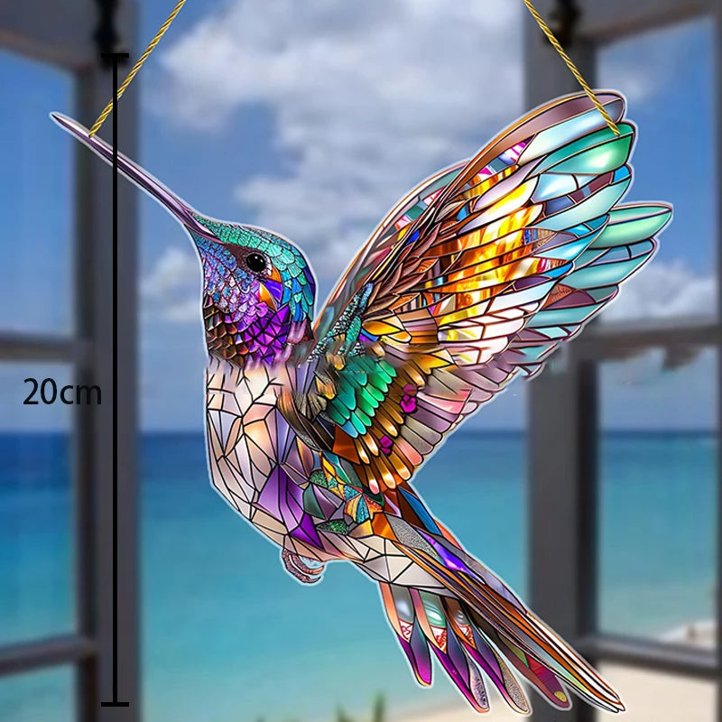 Gorgeous Hummingbird Sun Catcher - 8" Acrylic Stained Glass Suitable For All Seasons Hanging Decor Perfect Home And Garden Gift