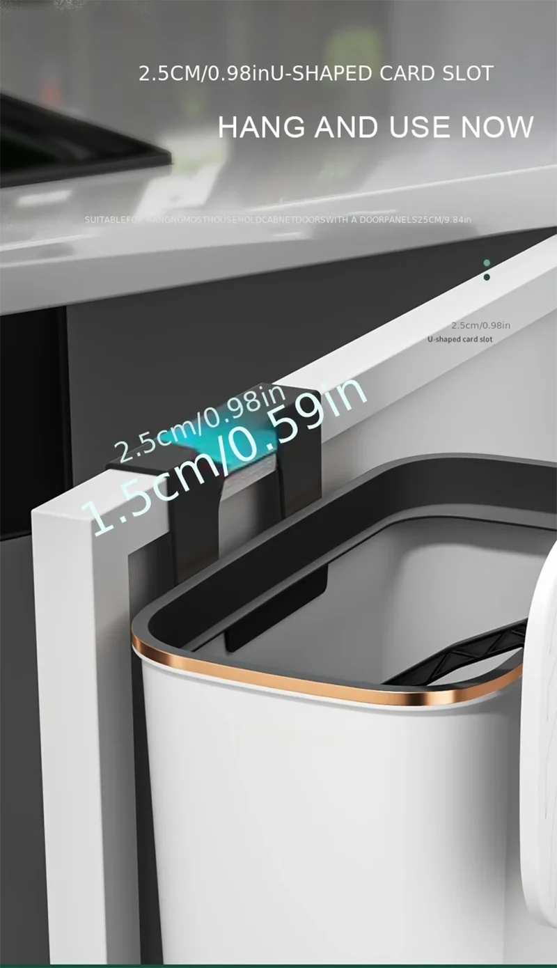 Hanging Trash Can Kitchen Cabinet Door Wall Mounted Garbage Bin Recycling Garbage Basket with Lid Bathroom Kitchen Accessories