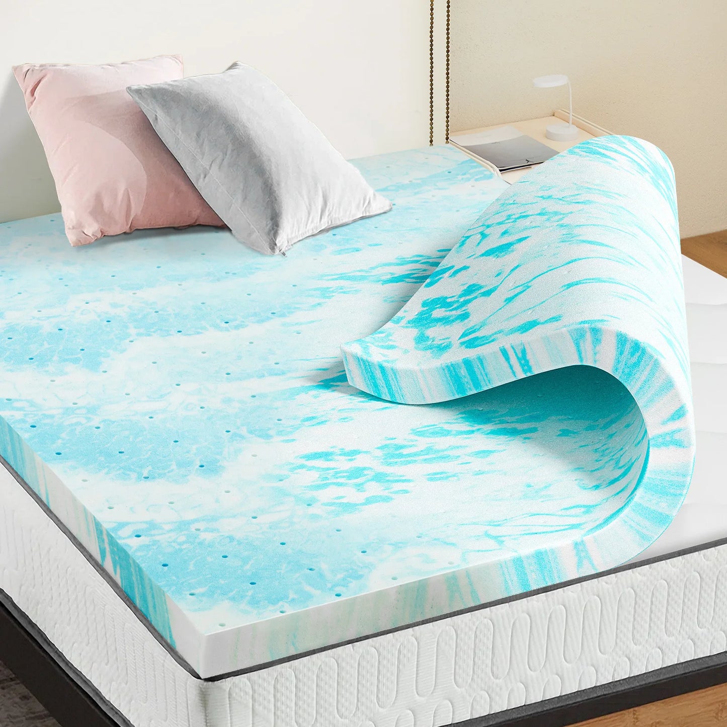 Gel Memory Foam Mattress Topper for Cooling Breathable Comfort