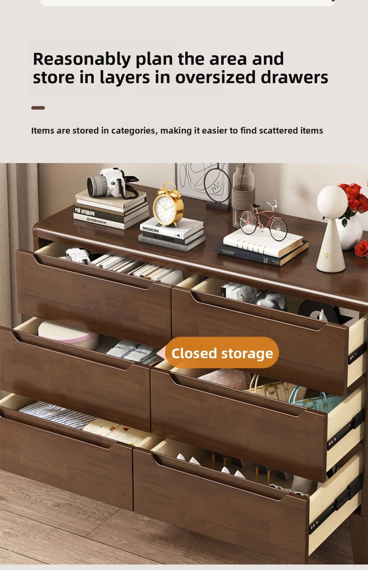 Wooden Chest of Drawers 5-Drawer & 6-Drawer Dresser Cabinet Bedroom Clothes Storage Organizer No Assembly Living Room Furniture
