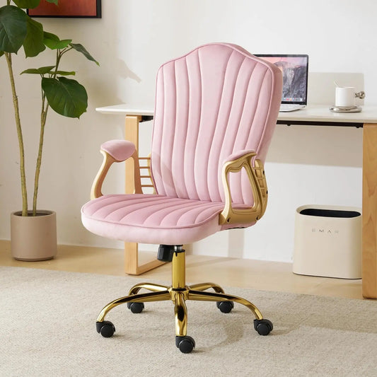 Home Velvet Upholstered Tufted Swivel Office Chair With Wheels