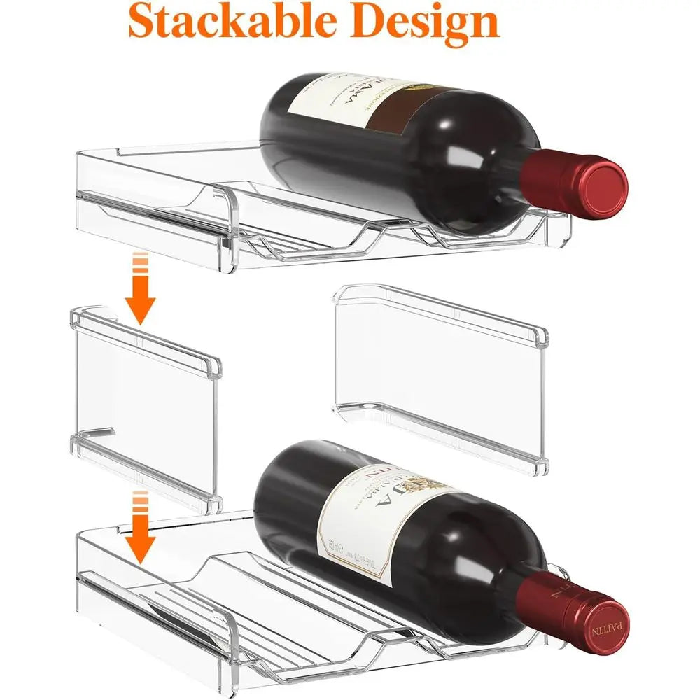 Stackable Plastic Wine Rack for Refrigerator, Cabinet, or Countertop - Holds 4 Bottles, Ideal for Kitchen Storage
