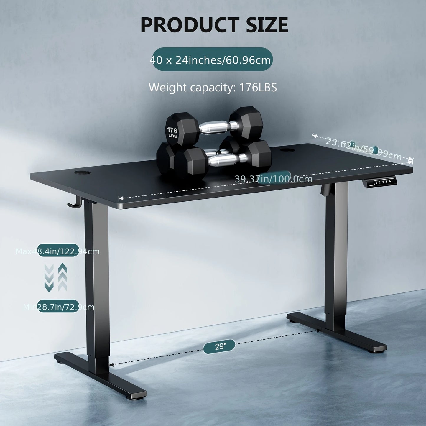 Standing Desk, Adjustable Height Electric Sit-Stand Computer Table, 40×24, 48×24, 55×24, 63×24 Inch Ergonomic Rising Desk