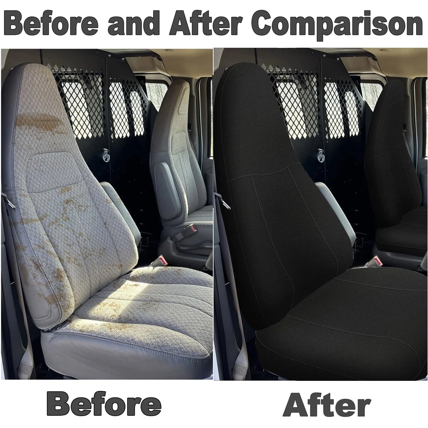 600D Heavy Duty Seat Covers for Chevy Express 2010-2025 Front Bucket Seats, Durable Oxford Protective Covers with Handle Access,