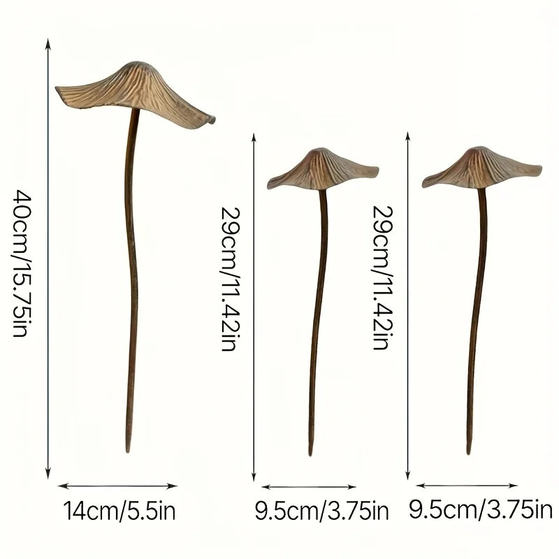 3pcs Retro Metal Rusty Mushroom Garden Decoration Set Outdoor Rusty Mushroom Plaque Garden Statues Sculptures Bonsai Accessories