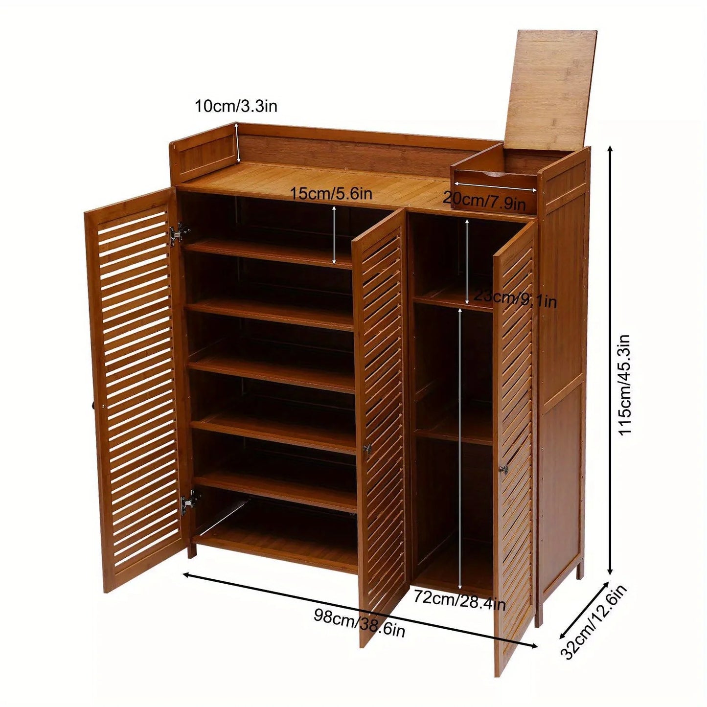 38x12x45" Wood Shoe Cabinet Organizer | 7-Tier, 3-Door Entryway Storage | Large Capacity | Fits Seasonal Decor