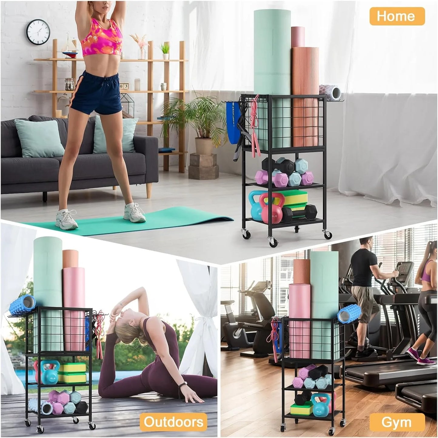 Multi-Functional Weight Storage Rack w/Hooks & Wheels