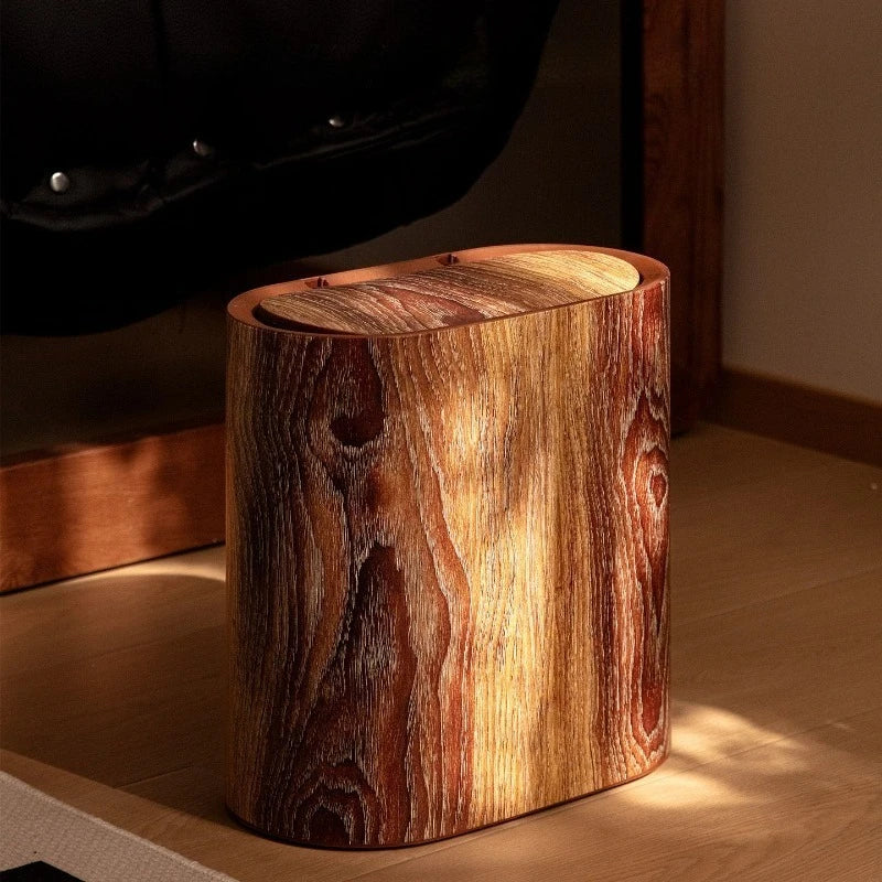 Wood Grain Trash Can with Lid Bathroom Litter Bins Large Capacity Wastebasket Living Room Toilet Retro Household Recycle Bin