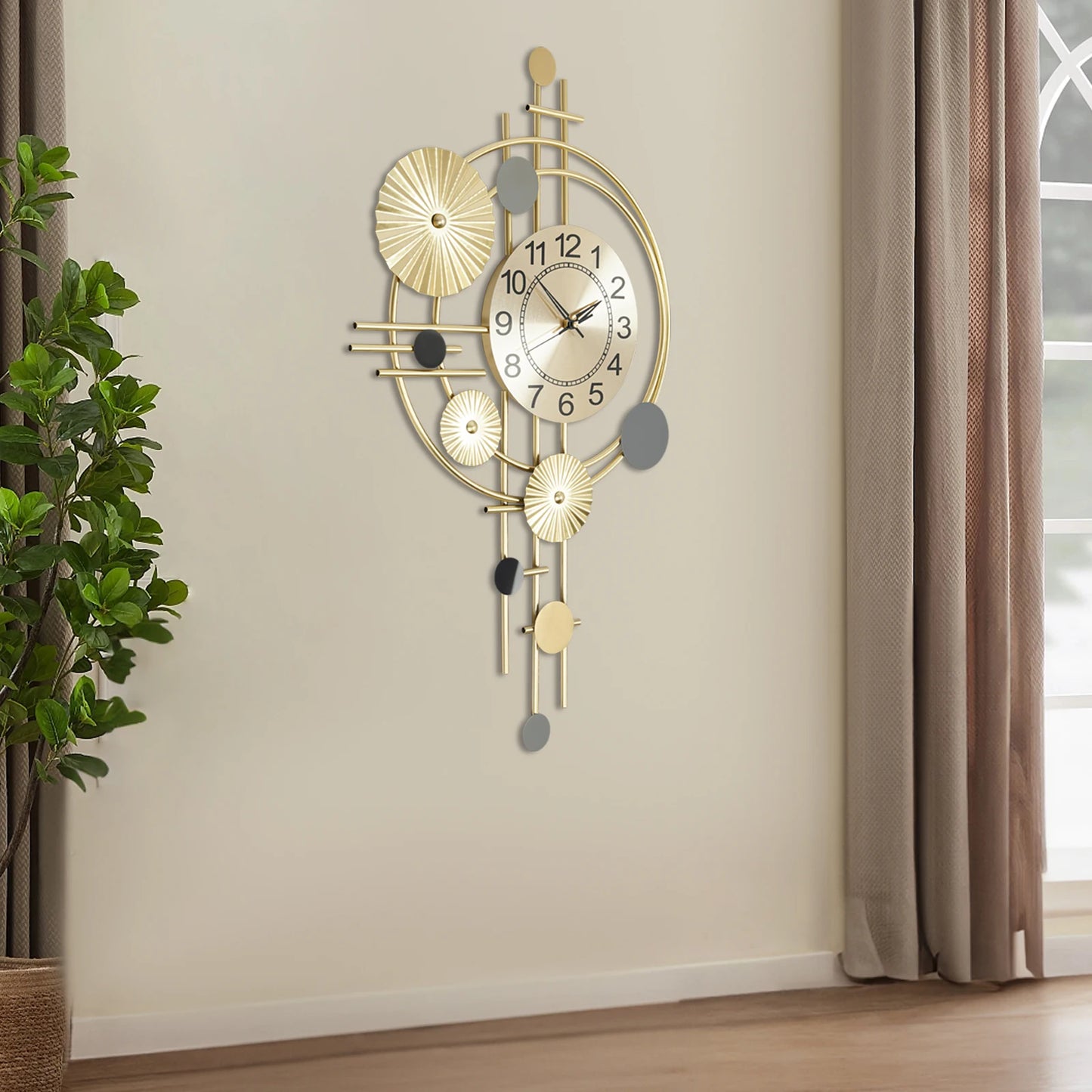45x78cm Decorative Art Wall Clock Silent Non Ticking for Living Room Bedroom Kitchen Office Indoor Decor Modern Gold
