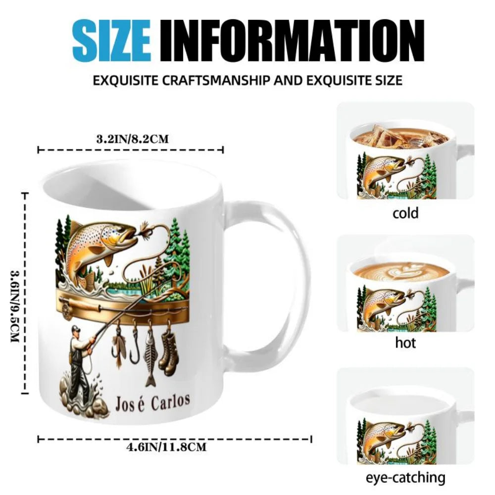 2D print Fishing Lover Gift Mug-Personalized Fishing Cup for Angler,Custom Name Fish Design Ceramic Coffee Mug Birthday Present