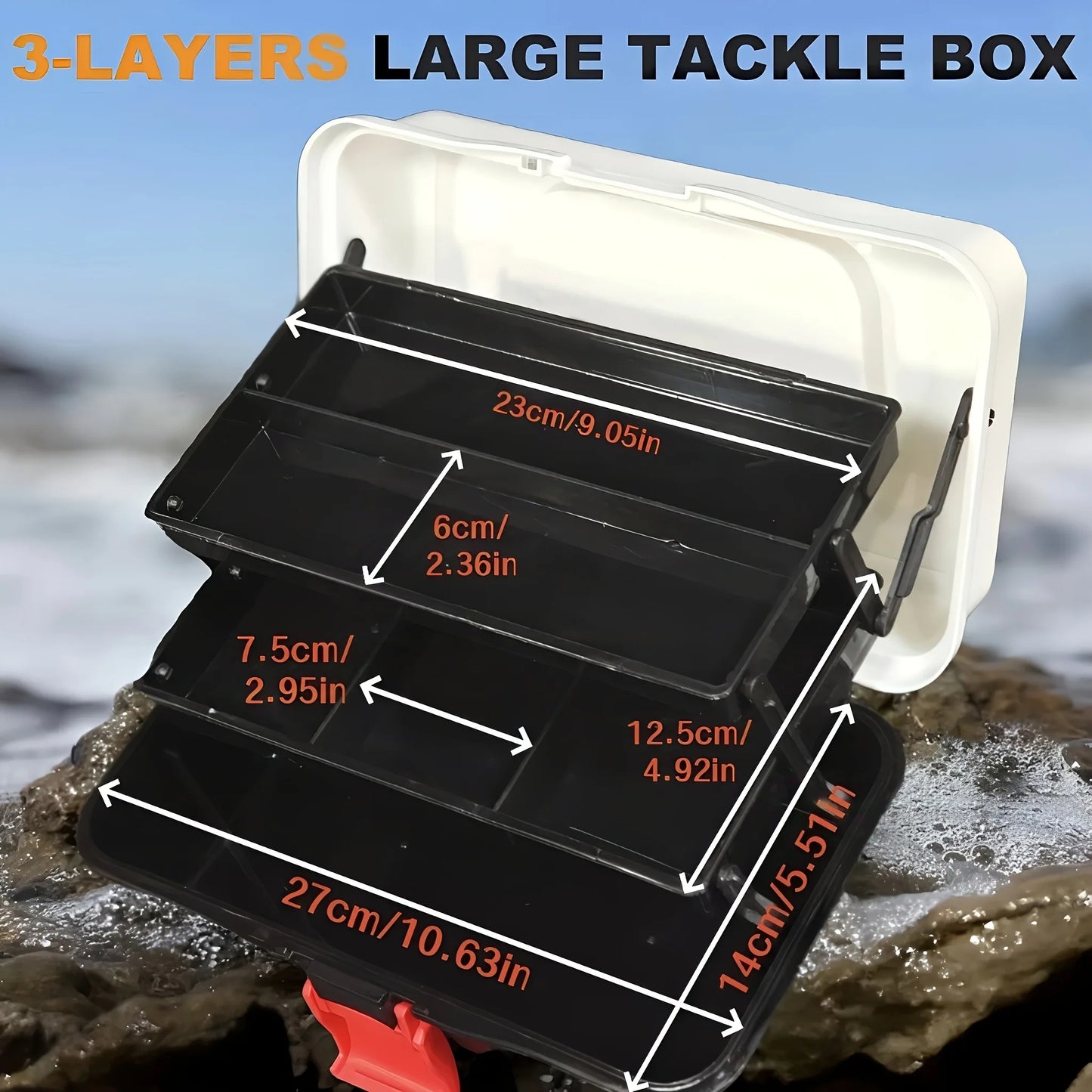 1 Portable Multi-functional 3-Tier Storage Box – Large-Capacity Hand Tool Box, Compartmentalized Organizer, Fishing Gear Storage Box, Heavy-Duty Large-Capacity Fishing Box; Ideal Gift for Fishing Enthusiasts.