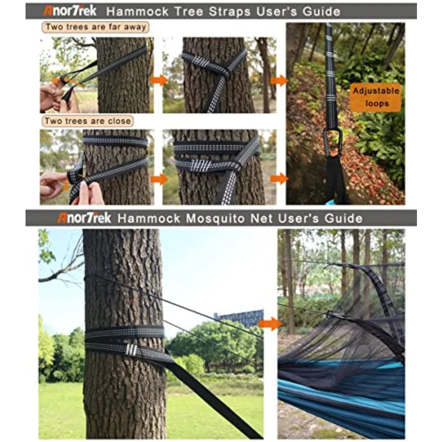 Camping Hammock with Mosquito Net Double Single Lightweight Portable Hammocks with Tree Straps Parachute Hammock for Camping Ba