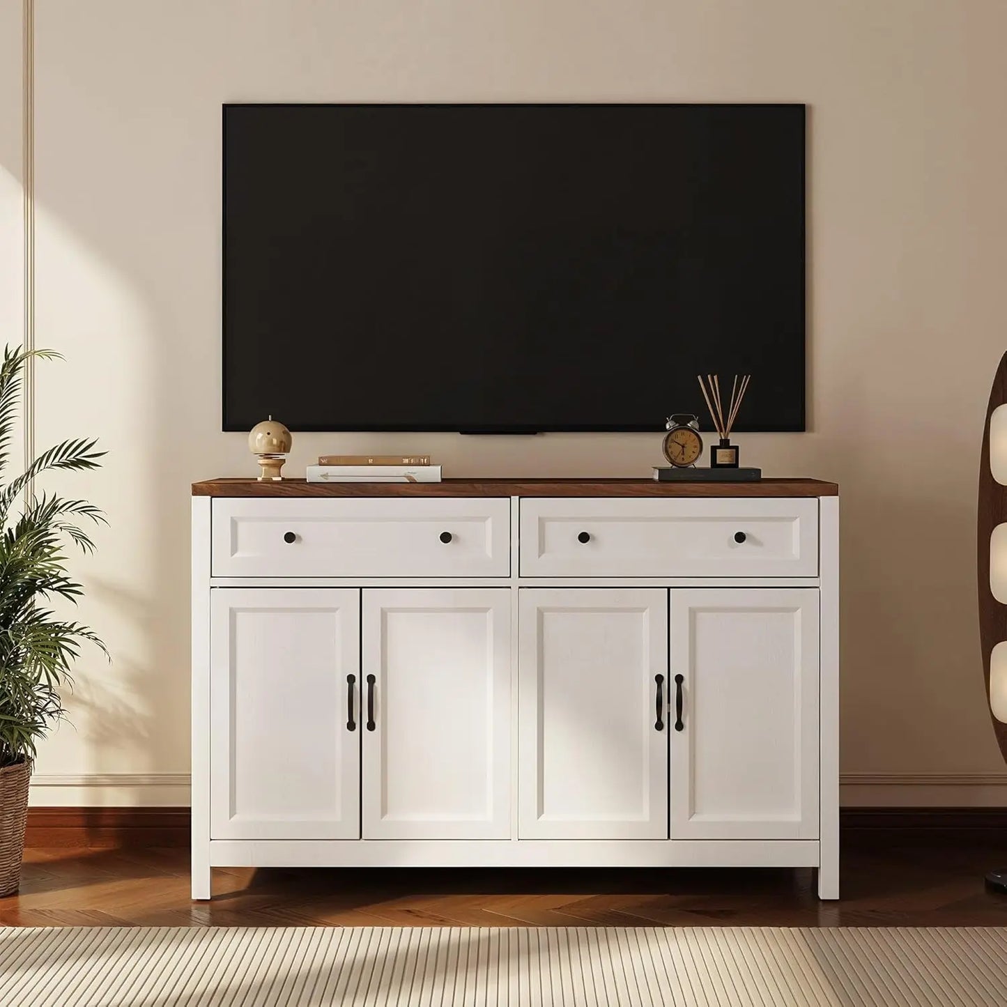 Custom Farmhouse Sideboard Buffet Cabinet, 15.7x55.1x35.3 Inch Storage Cabinet with Drawers and Doors, Multifunctional Coffee Ba