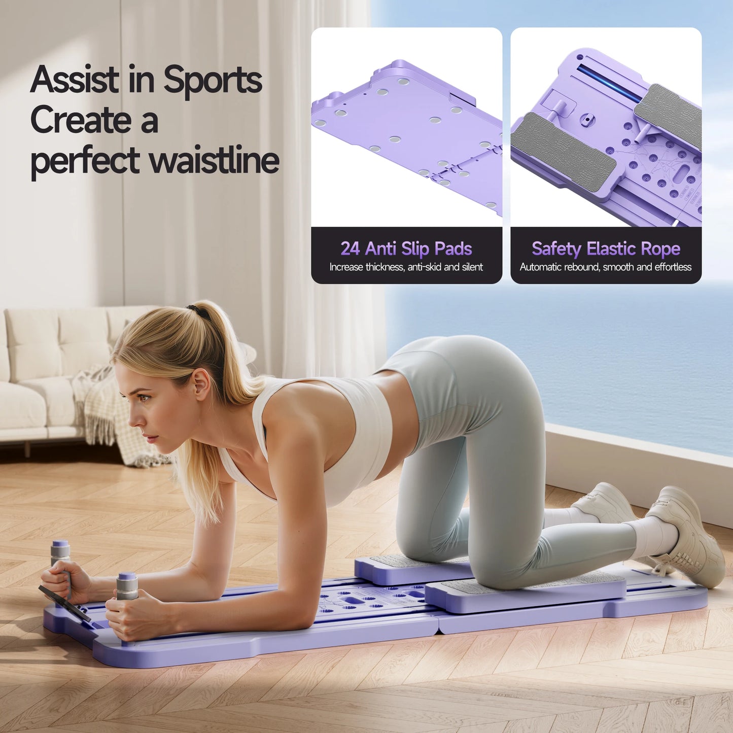 At Home Multifunctional Foldable 4-in-1 Ab Exercise Board Pilates Reformer for Abdominal and Core Strength Training Home Gym