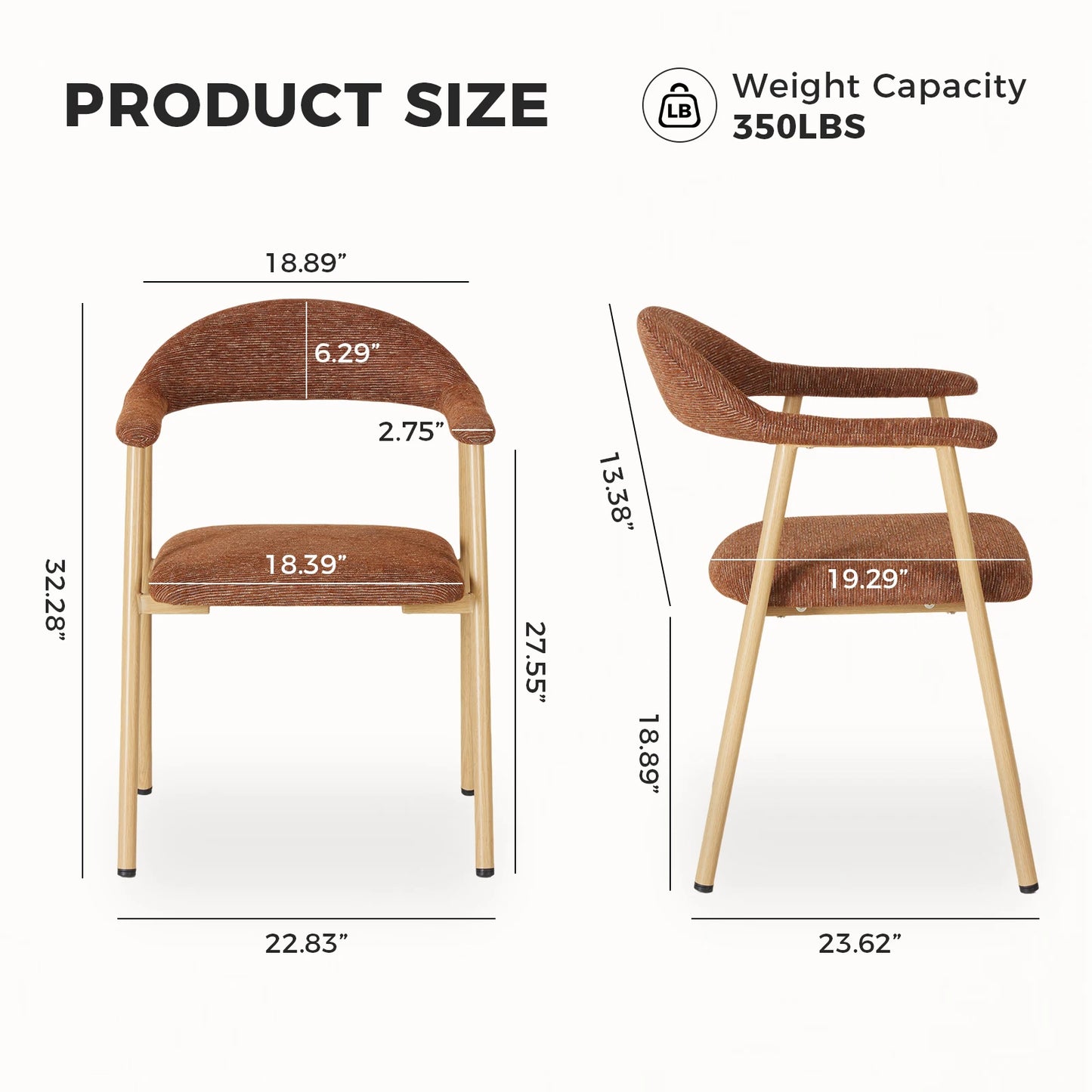 MCQ Ergonomic Backrest Office Chair Set of 2 Modern Linen Fabric Upholstered Side Chairs with Curved Backrest Metal Frame Chairs