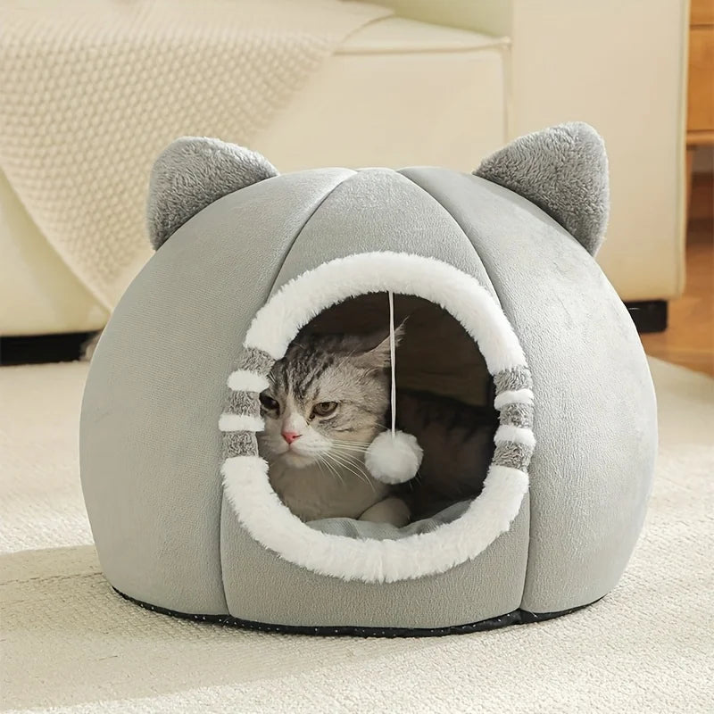 Designer Plush Cat Bed Cave For Deep Sleeping Pets